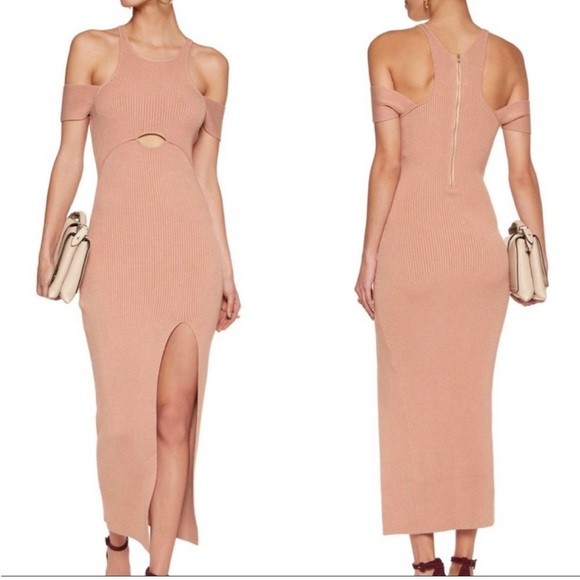 Self Portrait | Ribbed Knit‎ Cutout Midi Dress Rose | M - Picture 1 of 10